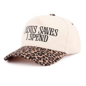 Jesus Saves I Spend Two Tone Corduroy Cap Leopard NEW
